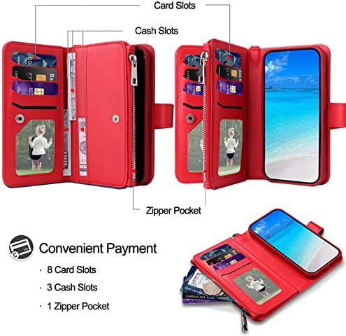 Jzases Case para iPhone 13 mini, 2 em 1 Caixa de carteira destacável magnética, capa de telefone de couro PU com porta