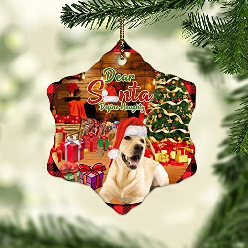 Custom de 3 polegadas Dear Papai Noel Definir ornamentos de cães engraçados travessos de búfalo cachorro xadrez de natal ornamentos hexagon para crianças meninos meninos pendurando ornamentos para decoração de árvore de Natal decorações de festa de natal