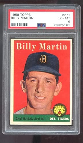 1958 TOPPS 271 Billy Martin PSA 6 Cartão de beisebol graduado MLB Detroit Tigers - Cartões de beisebol com lajes