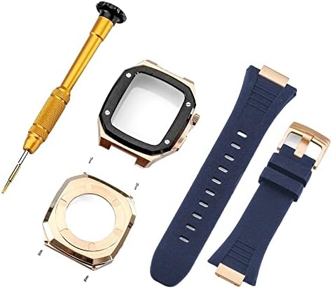 CNHKAU NOVA cinta de borracha de 41 mm de 41 mm para Apple Watch DIY 44mm S316L Caixa de aço inoxidável para Iwatch