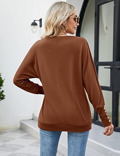 Micoson Fall Manga Longa Sorto Swetons de Crewneck para Mulheres Camisas de Butão Camisetas Sólidas Casual Túps de Túps