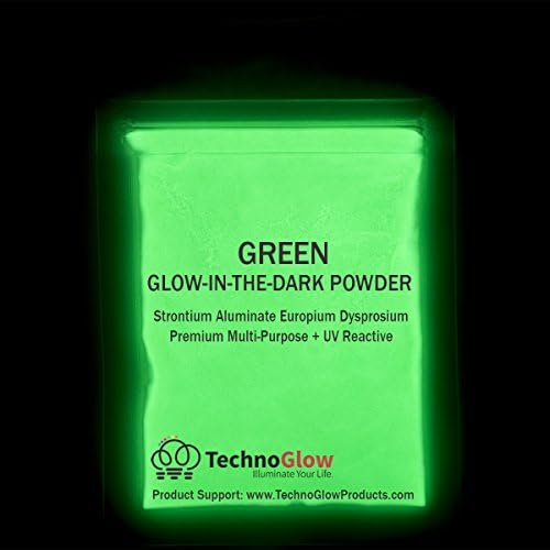 Brilho verde no pó escuro e UV; 100-150 microns