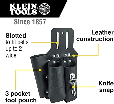 Klein Tools S5118PRS Solder de ferramentas de couro com 3 bolsos para alicates, regra de dobra