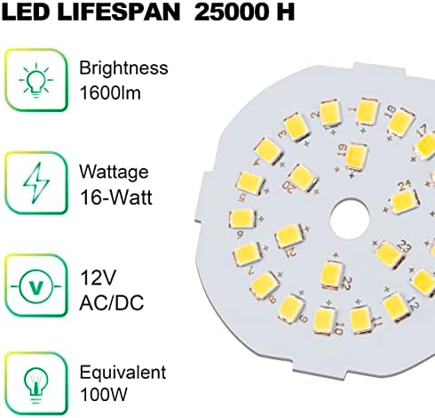 Lâmpadas LED de 12V, 100W-120W equivalentes, luz do dia 5000k, 16W 1600 lúmens, 12 volts AC/DC, base não-minimizível, base E26, lâmpadas