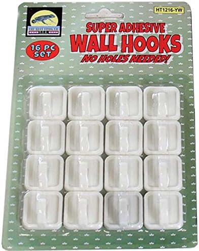 Toolusa Super adesivo Ganchos de parede, 16 peças na embalagem: HT-HT1216-YW