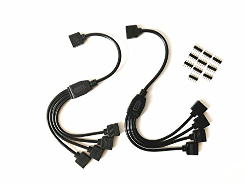 2pcs pacote preto 1 a 4 cabo de conexão do cabo dividido 5 pinos Splitter Cable LED Tira do conector de faixa de 4 vias