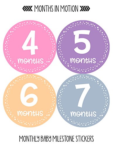 Meses in Motion Baby Monthly Stickers - Baby Milestone Stickers - Adesivos para meninas recém -nascidas - adesivos de mês para menina - adesivos para menina - adesivos de marco mensal para recém -nascidos - conjunto de 20