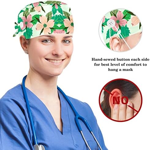 Caps cirúrgicos ajustáveis ​​enfermagem, boné de trabalho com anéis de cabelo de borbole