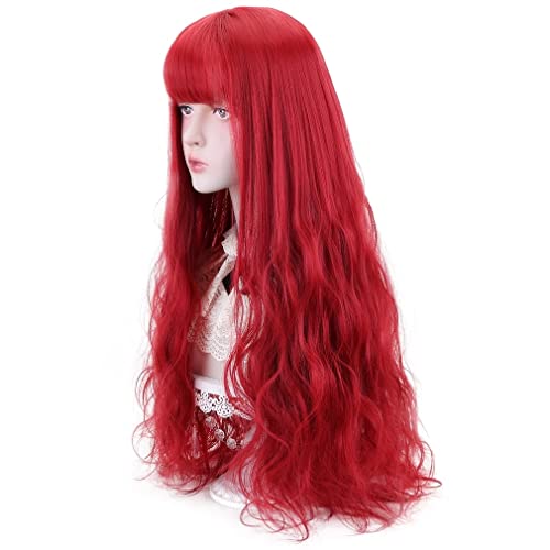 N/Uma peruca sintética branca longa com franja de pré -atencioso - cabelo ondulado natural com boné de peruca para Lolita Cosplay