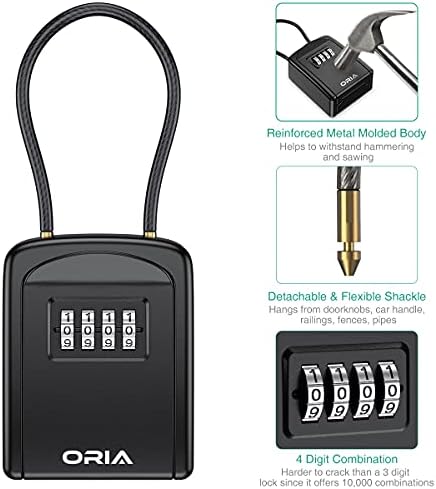 Caixa de trava de chave da ORIA, caixa de trava de combinação de 4 dígitos, caixa de chave segura com corrente removível para uso