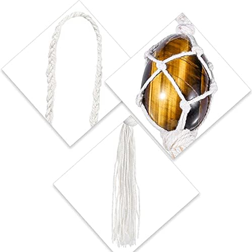 Pacote MookaitEdecor - 2 itens: Tigre's Eye Crystal Egg com Stand Stand & Tiger's Eye Egg Fhape Ornament com borlas para