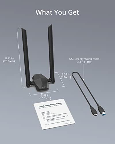 Brostrend USB WiFi 6 Adaptador AX1800 Adaptador Wi-Fi USB de longo alcance para laptop para PC Desktop 5GHz/1201Mbps + 2,4 GHz/574Mbps WILE sem fio WiFi Dongle com antenas Wi-Fi de 2x de alto ganho para janelas 11/10 apenas