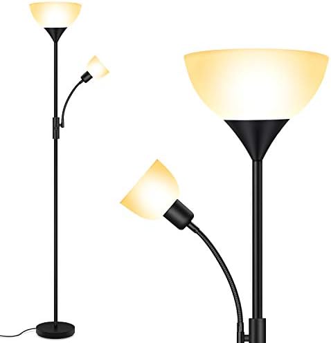 Lâmpada de piso Boostarea, lâmpada em pé, lâmpada de piso de torchiere de 9W com lâmpada de leitura ajustável de 4W, lâmpadas LED