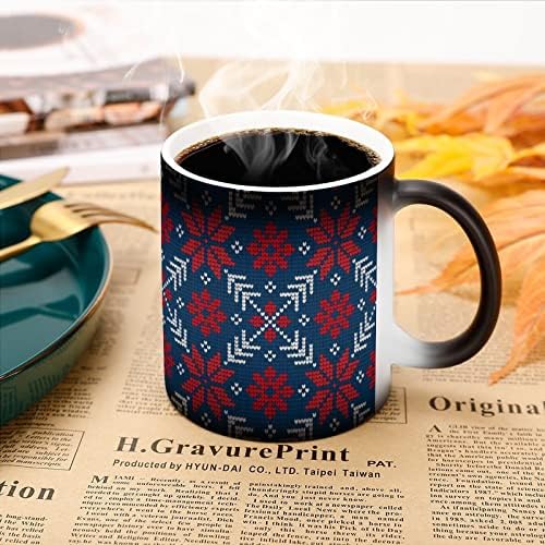 Malha de Natal e padrão de ano novo Creative Descoloration Ceramic Coffee Cuplet Heat Mug engraçado para o escritório em casa