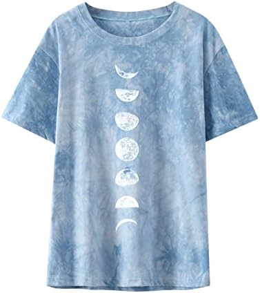 Crewneck tops feminino manga curta lua lunic sparkle fofo e engraçado tie corante glitter bloups t camisetas senhoras 8q