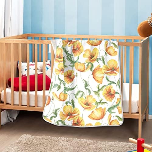 Cobertores de bebê de papoula amarela vintage 30 x 40 em flor de aquarela flor de criança cobertor recém -nascido cobertor de berçário cobertor para carrinho de bebê