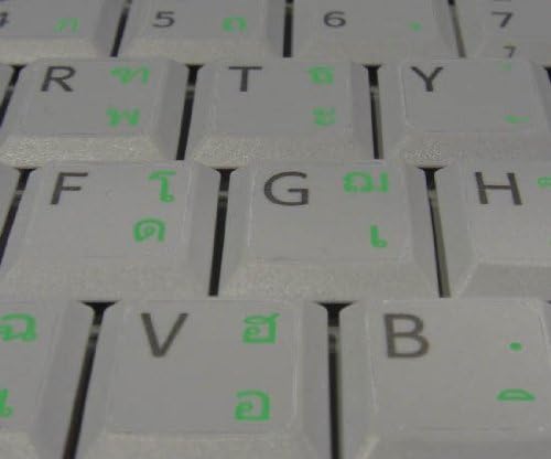 Adesivos de teclado tailandês com um fundo transparente de letras verdes