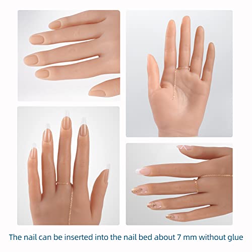 Yeefairy Silicone Practice Hand para unhas de acrílico, mannequim realista de mãos com pregos de 528pcs, mão falsa flexível dobrável para ensino de unhas de jóias de arte anel