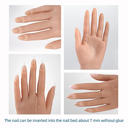 Yeefairy Silicone Practice Hand para unhas de acrílico, mannequim realista de mãos com pregos de 528pcs, mão falsa flexível dobrável