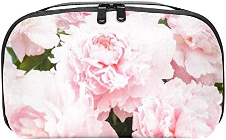 Bbeautiful Peony Flowers Bag rosa romântico para mulheres, organizador de higiene pessoal de couro resistente à água,