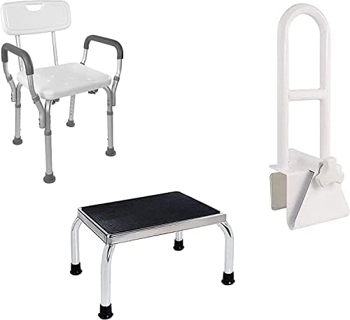 Cadeira de chuveiro médica de vaunn com braços, banheira de barra de trilho de segurança e pacote de bate -sTEOL de etapa