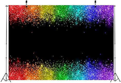 BELECO 10x8ft Tecido Rainbow Glitter Braço colorido Partículas de Black Background Back