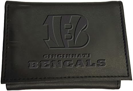 Equipe America America NFL Cincinnati Bengals Black Wallet | Tri-dobra | Logotipo carimbado oficialmente licenciado | Feito de couro | Organizador de dinheiro e cartão | Caixa de presente incluída