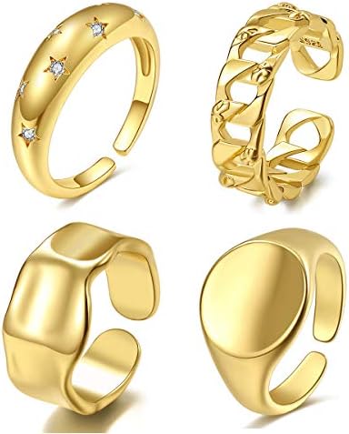 Anel de corrente de cúpula dourado definido para mulheres homens. Abertura de anéis de sinete torcidos ajustáveis ​​ajustáveis ​​anel empilhável minimalista
