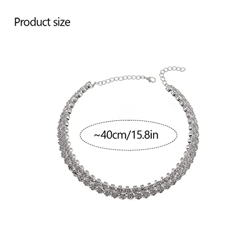 Jonky em camadas de stromestone colar de gargantilha colar de cristal de prata Chain Chain Flelly Row Colar Jóias de Partema para Mulheres e Meninas
