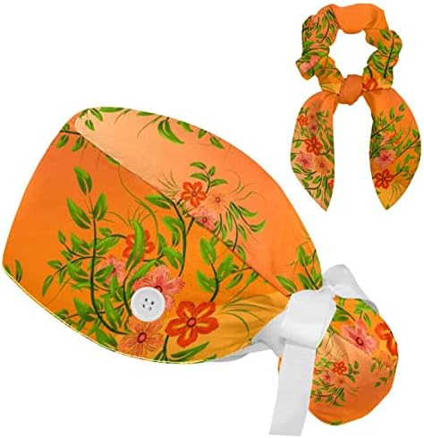 Padrão floral de laranja amarelo Caper quente com botões/cabelo arco e arco para cabelos compridos