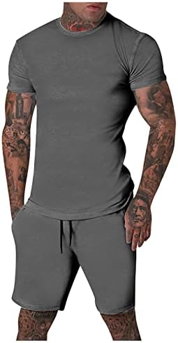 Ymosrh masculina camiseta de camiseta e shorts definem roupas esportivas de 2 peças de traje de verão