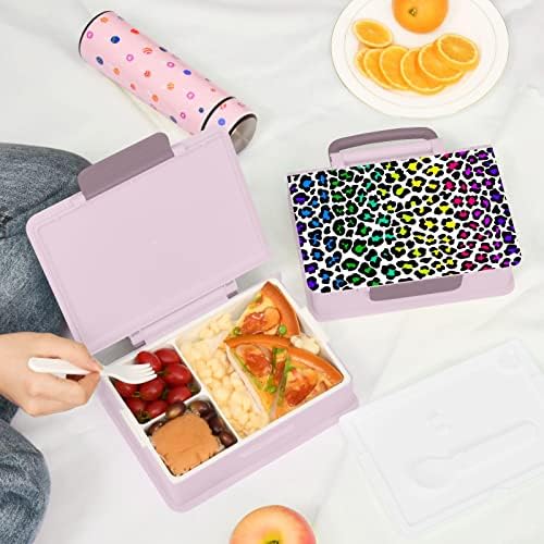 Alaza Leopard Cheetah Prinha Rainbow Color Bento Lunch Box Free BPA à prova de lanchones à prova de vazamento com Fork & Spoon,