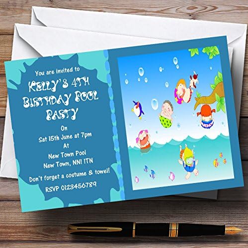 Convites de festa personalizados para piscina de crianças fofas
