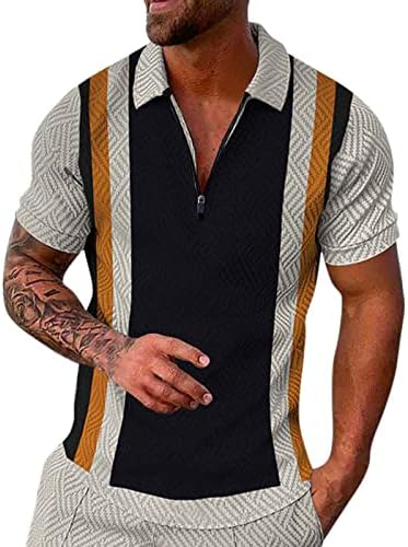 Camisas de pólo masculinas de fvowoh camisetas de manga curta zíper casual com estampa casual turn blouse de colarinho curto