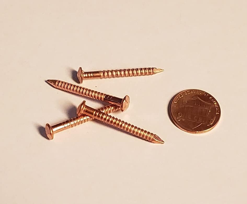 Unhas decorativas de cobre sólidas - calibre 12, haste de rosca de 1,25 de comprimento. Conjunto de 100