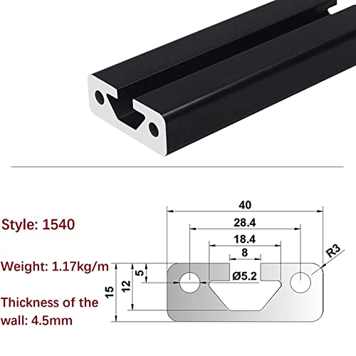 Mssoomm 4 pacote 1540 Comprimento do perfil de extrusão de alumínio 86,61 polegadas / 2200 mm preto, 15 x 40mm 15 séries