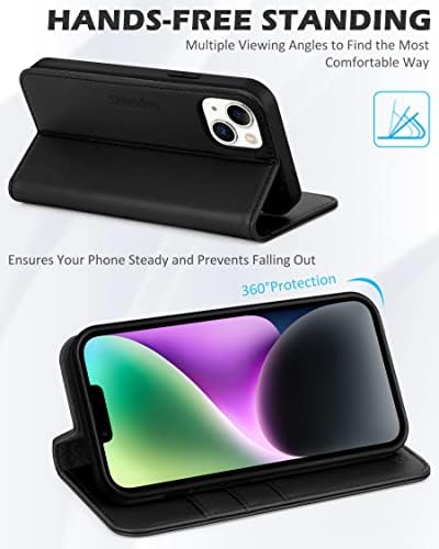 Caixa de Shieldon para iPhone 14 Plus 5G 6,7 2022, caixa de carteira de couro genuíno com [Kickstand] [suporte para cartão