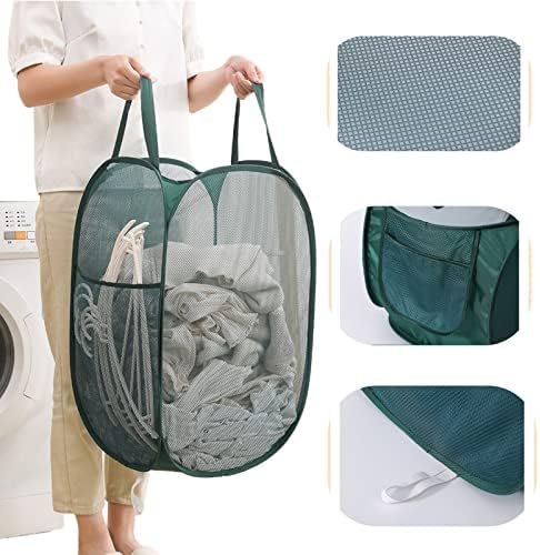 Cesto de lavanderia de malha prática de lavanderia de lavanderia de lavanderia bolsa pop up cesto de roupas de lavagem dobrável