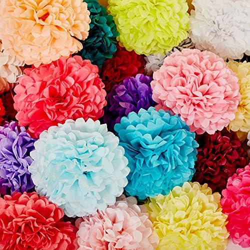 Gavoyeat Paper Pom Poms Color Flowers Flores de aniversário Celebração Festa de casamento Halloween Christmas Decoração ao ar livre, 18 PCs de 10 12 14 polegadas