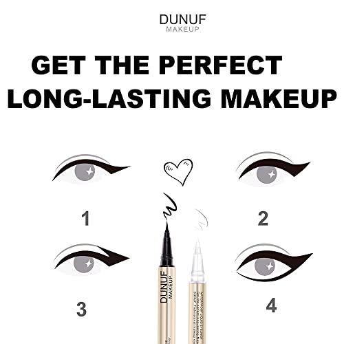 Dunuf Makeup 2 In1 Delineador líquido impermeável, preto, branco, 0,02 fl oz