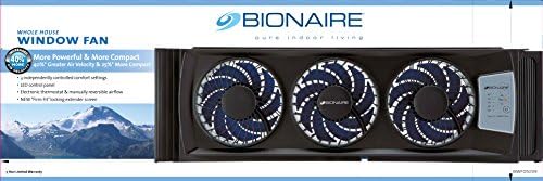 Holmes Group Bionaire fã de janela fina com termostato de controle de conforto, BWF0522E-BU, preto, 3 Baldes