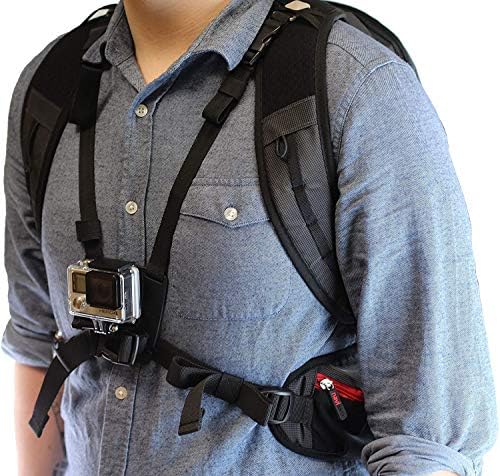 Backpack da câmera de ação da Navitech e estojo de armazenamento vermelho com cinta de tórax integrada - compatível com a câmera de