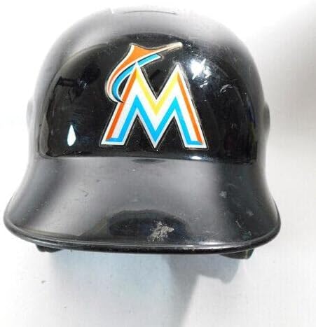 2017-18 Miami Marlins Game usou capacete de rebatidas pretas 7 1/2 menores DM86180 - MLB Game Usado Capacetes usados
