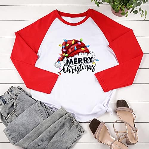 Prinha de Natal para mulheres Manga longa Manga raglan colorblock Tshirt Top Athletic Apparel