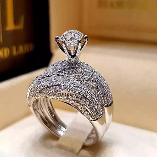 Ringas de diamante elegantes 2pcs proposta de luxo anéis de diamante anéis de zircão brilhantes anéis femininos anéis