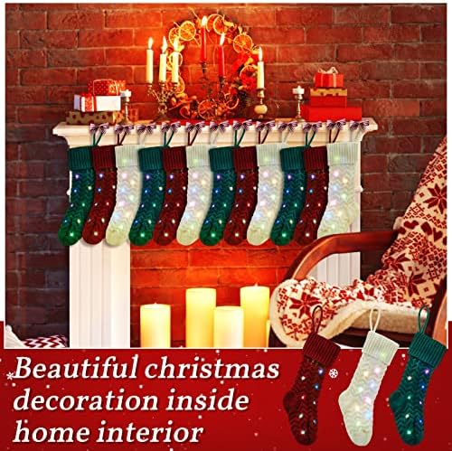 12 PCs LED Christmas Knited meias penduradas 18 Grandes meias decorativas de Natal com Luz para crianças Decoração da