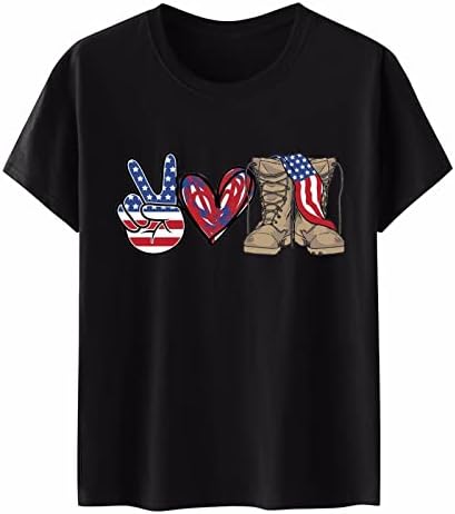 Camisas patrióticas para mulheres bandeira americana de verão de manga curta listras de camisetas de pescoço