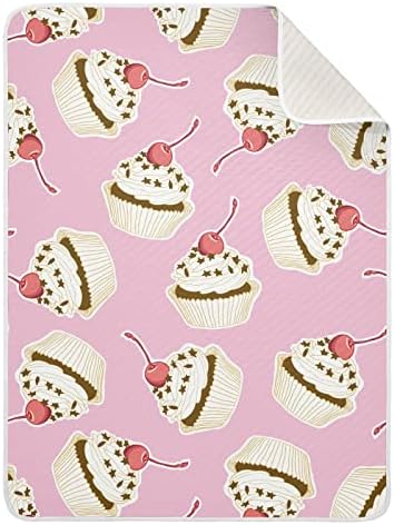 Creme de cupcake de cobertor de cobertor Creme de algodão para bebês, recebendo cobertor, cobertor leve e macio para berço, carrinho, cobertores de berçário, cereja, 30x40 in, rosa