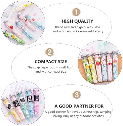 Nuobesty Paper Soap Sapats, Floco de sabão de sabão de papel descartável com tubo de armazenamento Lavagem para viagens ao ar livre