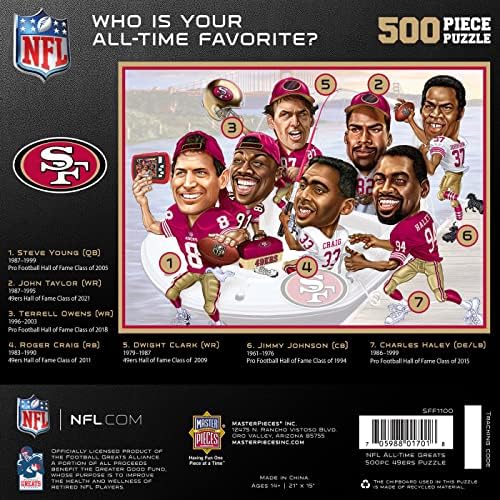 Baby Fanatic Masterpieces 500 Piece Sports Jigsaw Puzzle for Adults - NFL San Francisco 49ers Gares de todos os tempos - 15x21